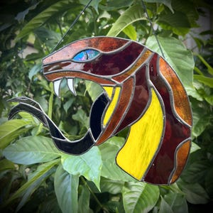 Snake head stained glass - handmade art - window hanging - traditional tattoo style
