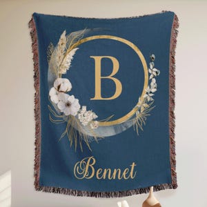 Personalized Couple Name Blanket, Monogrammed Woven Cotton Throw, Engagement or Bridal Shower Gift, Cotton Anniversary Blanket for Her