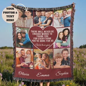 Personalized Photo Blanket Collage, Woven Blanket, Custom Blanket with Text, Picture Collage, Family Photo Customization, Mother&#39;s Day Gift