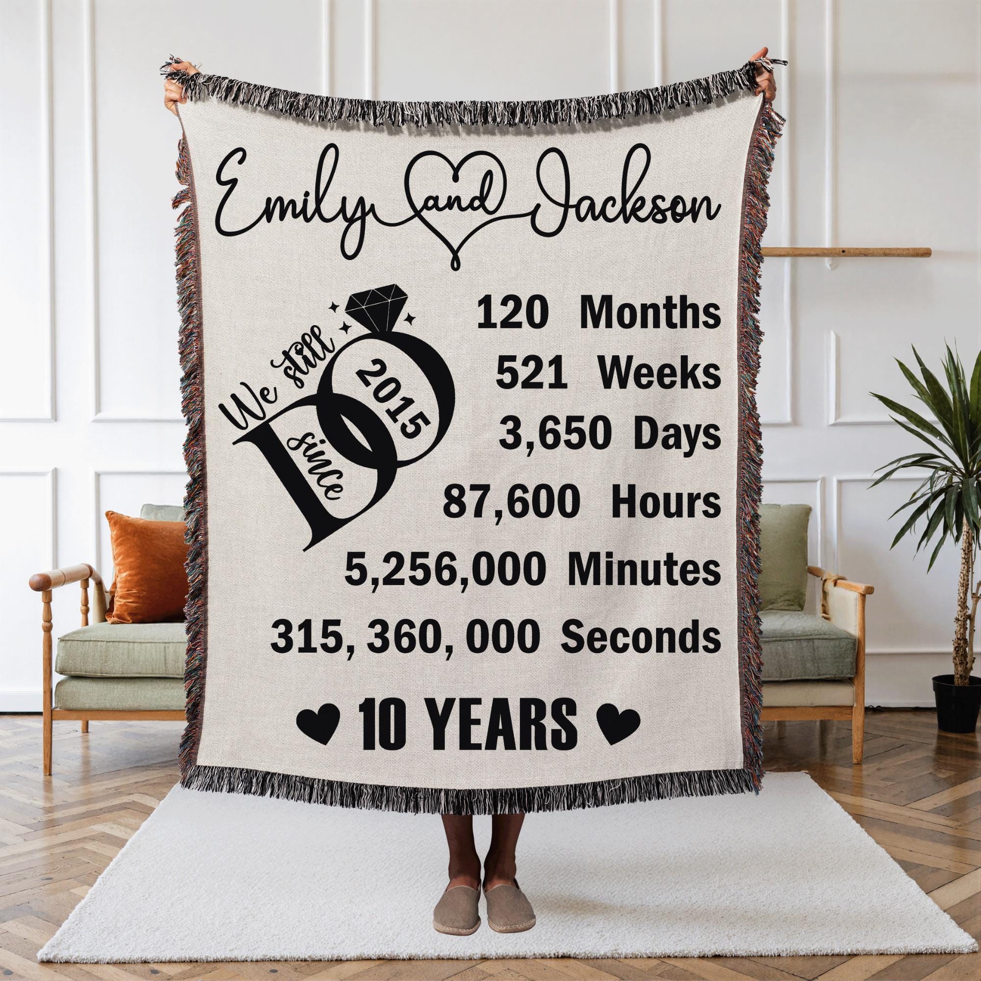 10 Year Anniversary, Woven Blanket for Tin or Aluminum Anniversary