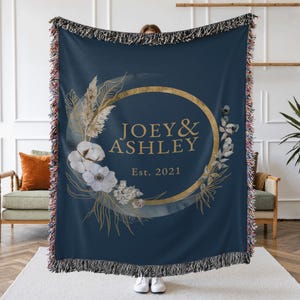 Personalized Couple Name Blanket, Cotton Throw Blanket, Monogrammed Woven Blanket, Engagement or Bridal Shower gift, Cotton Anniversary Gift