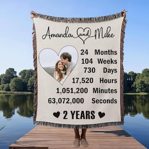 2 Year Anniversary Woven Blanket, Cotton Anniversary, 2nd Anniversary Gift, Woven Tapestry, Gift for Wife, 2 Year Anniversary Gift for Him