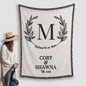 Personalized Couple Name Blanket, Monogrammed Woven Cotton Throw, Engagement or Bridal Shower Gift, Cotton Anniversary Blanket for Her