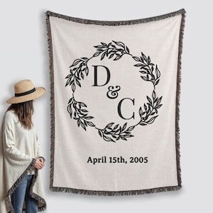 Customizable Monogrammed Woven Throw, Personalized Cotton Name Blanket, Wedding Tapestry, Valentines Blanket, Bridal Shower and Wedding Gift