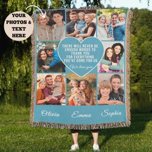 Personalized Photo Blanket Collage, Woven Blanket, Custom Blanket with Text, Picture Collage, Family Photo Customization, Mother&#39;s Day Gift