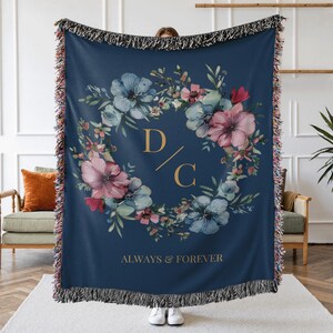 Cotton Anniversary Blanket, Woven Throw, Personalized Gift for Couples, Wedding Engagement Gift, Valentines Blanket, 10 Year Anniversary