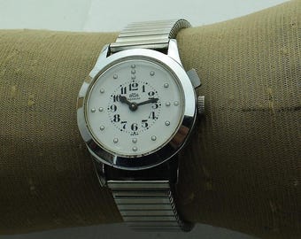 Braille Watch - For the blind and the sighted - Handwound - 1960"s - Sixties - Steel Stretch band.