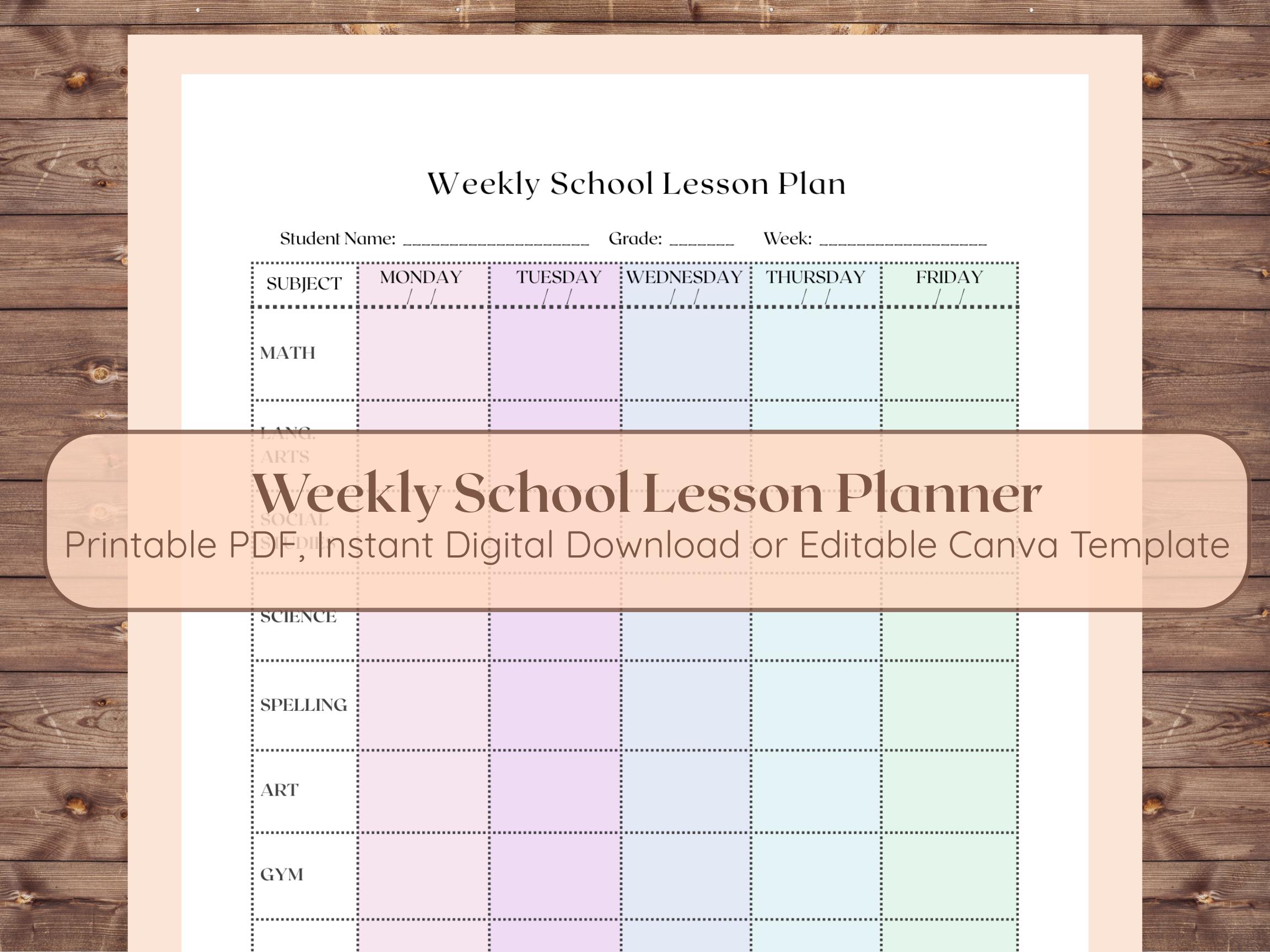 Weekly Lesson Planner Printable for Teachers & Homeschool | Blank ...