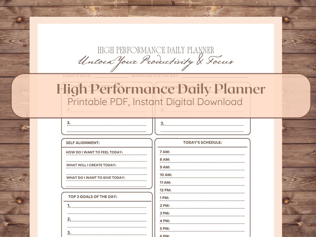 Daily Performance Card High Performance Daily Planner Printable | Productivity Planner PDF ...