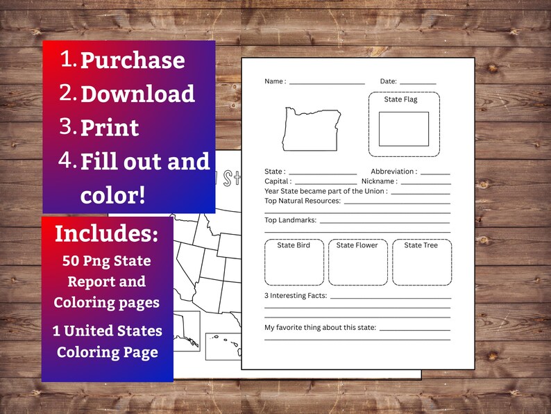 State Research Report Printable Worksheet Bundle, Kids State Facts ...
