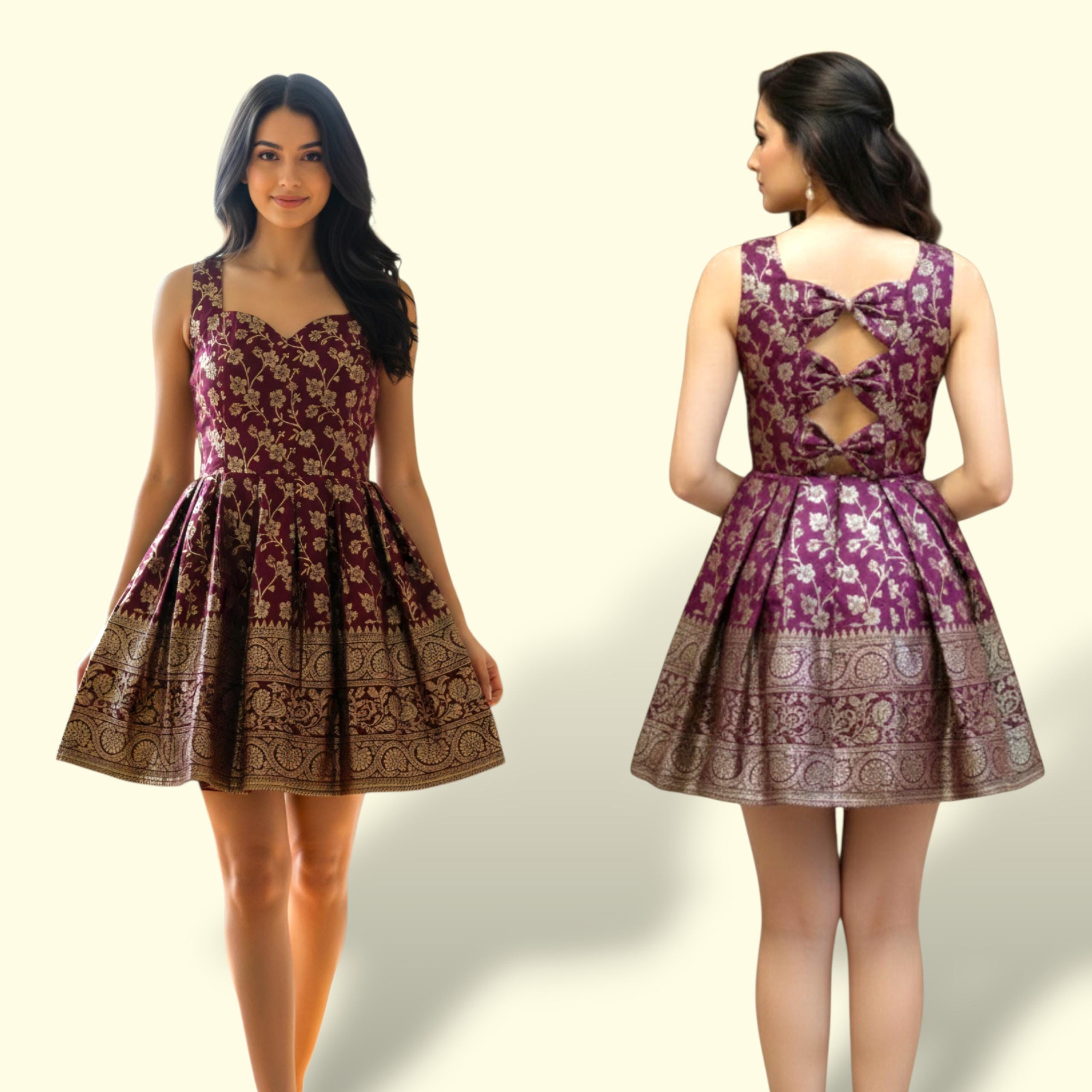 knee length dresses for ladies Boho Mini Dress, Sundress, Wild Floral in Indian Spice Orange / L main image 0