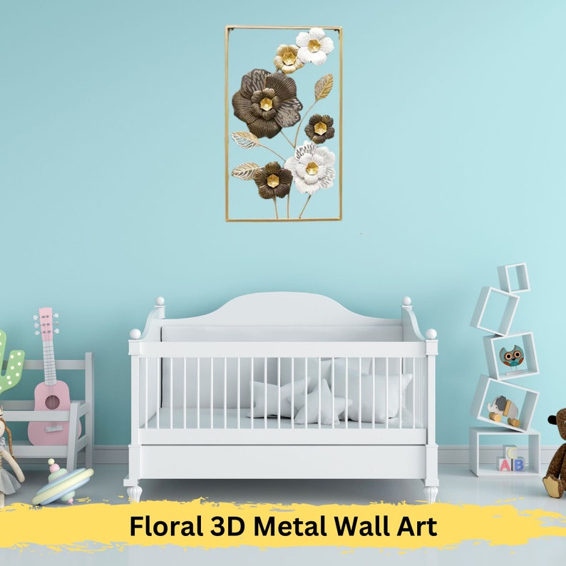 Floral 3D Metal Wall Art Elegant Gold, White, Black Flower Metal Wall