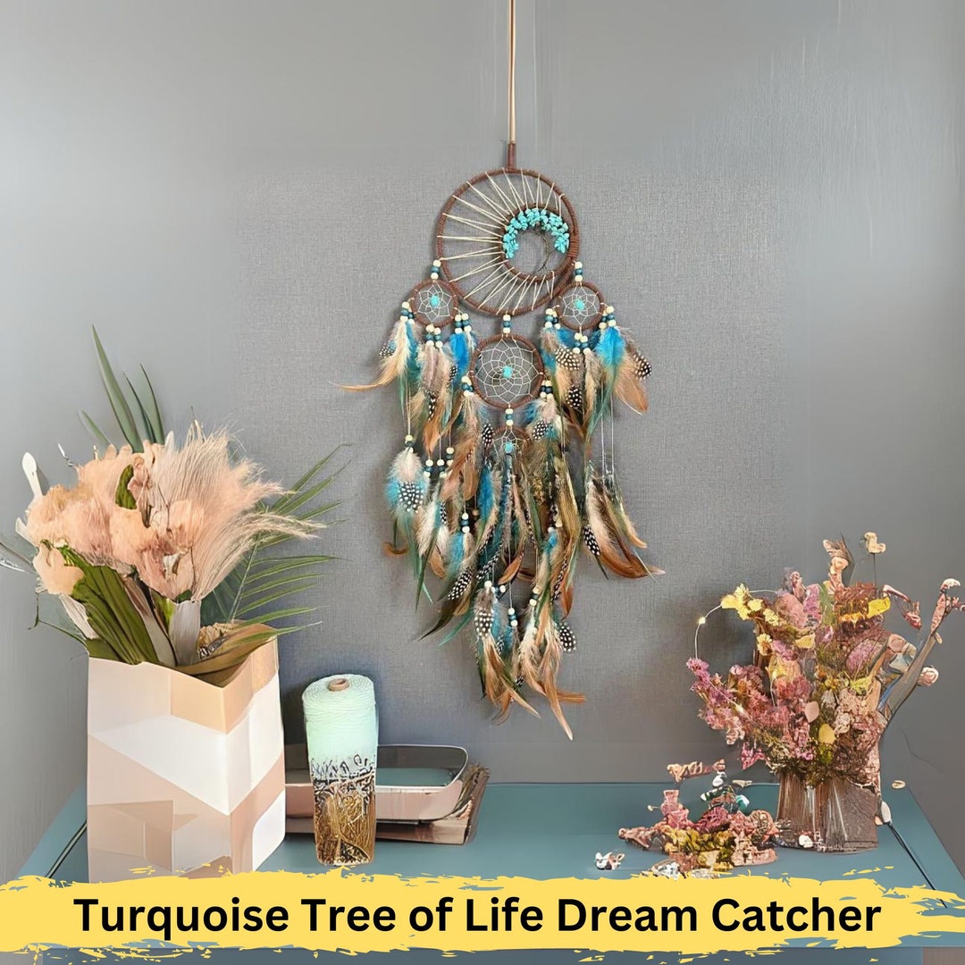 Turquoise Tree of Life Dream Catcher Handcrafted Bohemian Wall Hanging ...