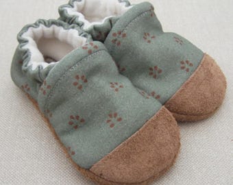 Apple Seed, ORGANIC Cotton, Leather, Soft Sole, Baby Slippers, HANDMADE
