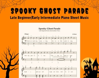Late Beginner/Intermediate Halloween Piano Sheet Music - Spooky Ghost Parade