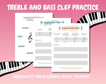 Treble and Bass Clef Drawing Practice Worksheets