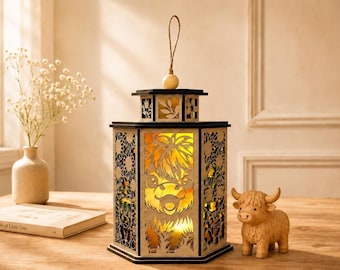 Baby Highland Cow Lantern Light, Highland Cow Decor, Farmhouse Cottagecore