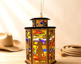 Personalized Western Cowboy Lantern Light | Rustic Home Decor| Western Centerpiece W/ LED light