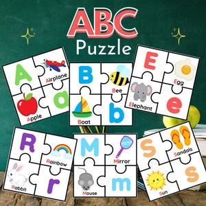 Paquete de rompecabezas ABC: divertidos imprimibles para aprender letras, rompecabezas del alfabeto, aprender y combinar, educación en el hogar, Montessori, educación para niños.