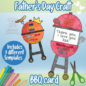 Chill and Grill with Dad, BBQ Grill Card for Dad – Father’s Day Printable Craft for Kids – Cut, Color, and Customize Gift – Fun DIY Activity