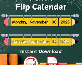 Flip the Pencil – Pencil Flip Calendar Printable | Classroom Decor | Monthly Calendar for Teachers & Homeschool | Fun Pencil-Shaped Calendar