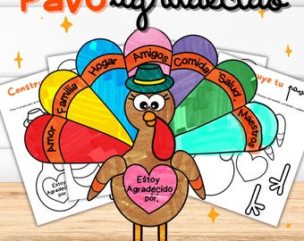 SPANISH Thankful Truthahn, Bauen Sie Ihr Truthahn-Handwerk für Kinder, Construye tu Pavo, Pavo Agradecido, Erntedank-Aktivität, Malaktivität