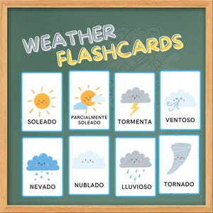 Tarjetas meteorológicas en español/ Tarjetas del clima/ Learning Weather/ Aprendiendo sobre el clima/ Weekly Weather Tracker/ Weather Printables