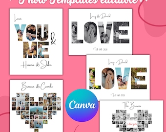 Photo Love: Canva Editable Templates for Valentine's Day, Customizable Collages, Memories of love, Canva hearth photo collage, couple gift.