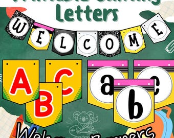 Back to School Bunting Letters – Printable Banner Kit | Crayon & Pencil Theme | Welcome Banner and ABC | SPANISH ABC, Classroom decor.
