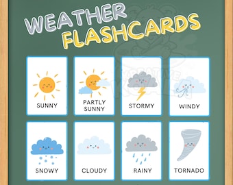 Weather Flashcars | Learning Weather | Kids Printable Download | Printable Weekly Weather Tracker | Instant Download | Weather Printables