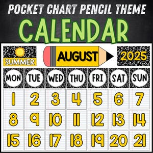 Back to School Pencil-Themed Calendar Set, First Day Ready – Classroom Calendar Set, Pocket Chart Calendar Cards, Flip Classroom Calendar