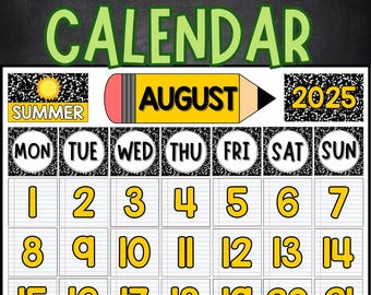 Back to School Pencil-Themed Calendar Set, First Day Ready – Classroom Calendar Set, Pocket Chart Calendar Cards, Flip Classroom Calendar