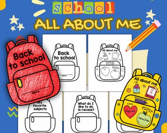 Back to School All About Me Foldable Backpack, First Week of School Backpack Activity,  Color & Learn Backpack Book, Printable activity.