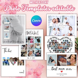 Momentos con mamá: 14 plantillas de collage de Canva editables, recuerdos personalizados del Día de la Madre, regalo digital de collage especial para mamá.