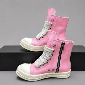 White High-Top Chunky Sole Sneakers with Pink Heel Pull Amazon.com | Cute Chunky Sole Love Heart Aesthetic Shoes  main image 2