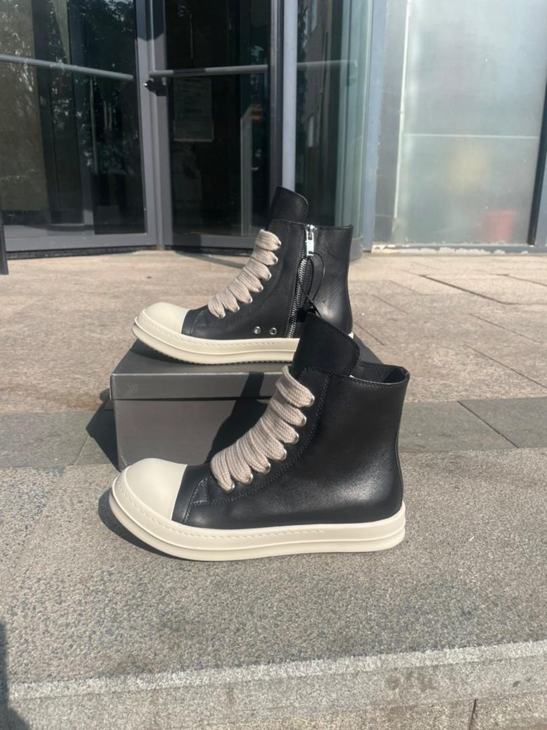 RICK OWENS Jumbo Laces Padded High Top Black/Milk Sneakers