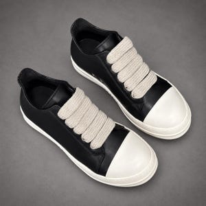 Sneakers Rick Owens Style Genuine Leather Wide lace Low Top Chunky Sneakers: Black Casual Shoes