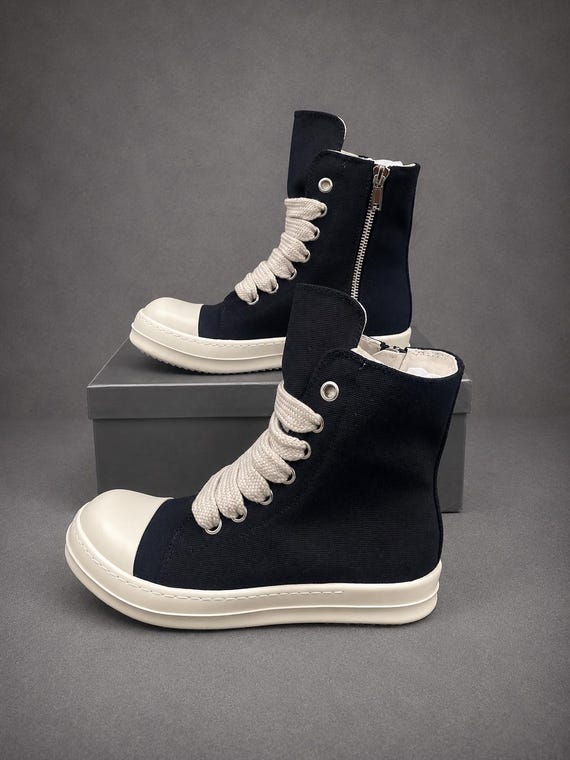 Shoes Rick Owens Style Canvas Platform Sneakers: Black Wide Lace