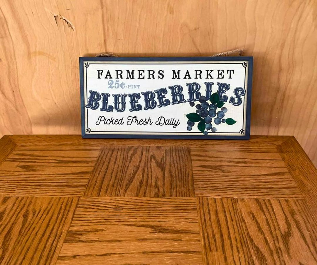 Fruit Works Blue Raspberry Sign Blueberry Wreath Sign | Rustic Farmers Market Decor | Summer Berry ...