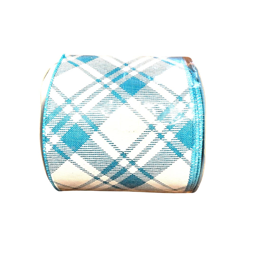 Turquoise Plaid Wired Ribbon: 4-inch, 10-yard Roll - Etsy