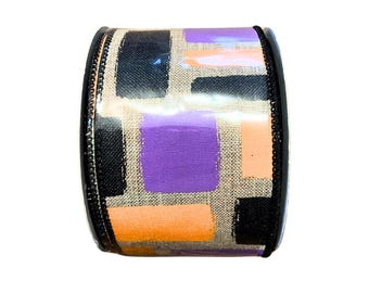 Bold Brush Strokes Wired Ribbon: Halloween Wreath Making (2.5in x 10yards)