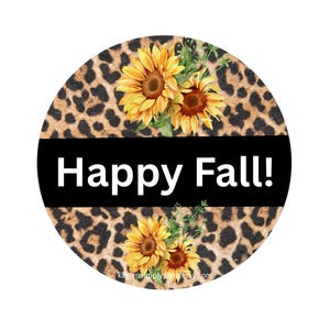 Leopard Print Sunflower Fall Wreath Sign - 8&quot; Metal Autumn Decor