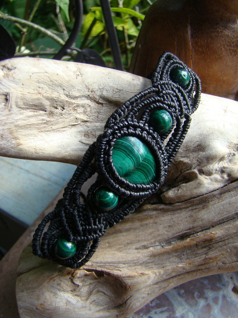 Natural Malachite Gemstone Micro Macrame Bracelet Hand Made Etsy