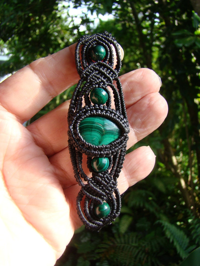 Natural Malachite Gemstone Micro Macrame Bracelet Hand Made Etsy