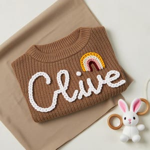 Hand Embroidered Knit Name Sweater for Kids | Personalized Baby Name Sweater | Custom Knit Infant Jumper | Newborn Gift | Handmade sweater