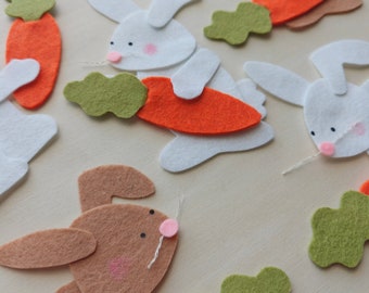 5 Little Bunnies Five Little Bunnies felt story Easter Felt stories Felt Bunny Easter decoration Easter theme Felt Carrots Easter Felt story