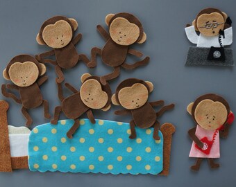 Five Little Monkeys Felt Story, birthday gift, preschool circletime stories, 5 Little Monkeys Jumping on the bed, Felt Board Stories