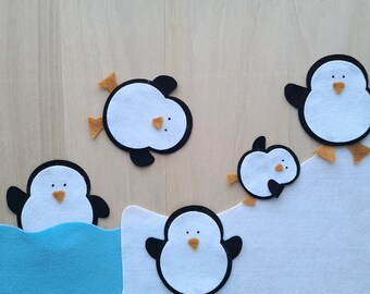 Five Penguin's Felt Story ,Felt Penguins,  Winter Felt Stories, Felt Winter animals,  Felt Stories for toddlers, felt storytelling set