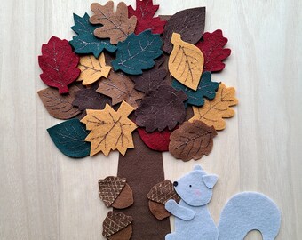 Felt Fall Tree Leaves Gioco in feltro Foglie autunnali storie in feltro Storie in feltro autunnale Storia in feltro per il tempo in cerchio Attività in feltro per bambini