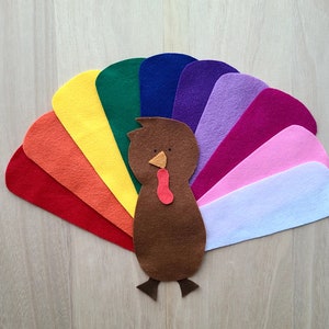 Turkey Wore His Rainbow Feathers Felt Story Felt Turkey Thanksgiving Felt Story Turkey Felt Color felts Learning Color Activity